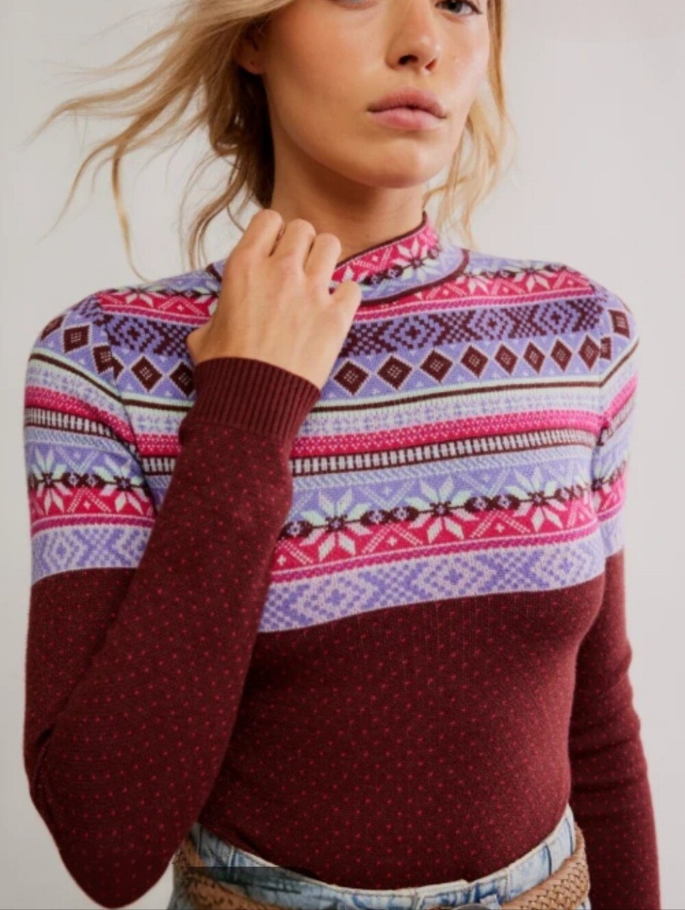 Free People Winter Warmer Fair-isle Longsleeve Bodysuit Xl